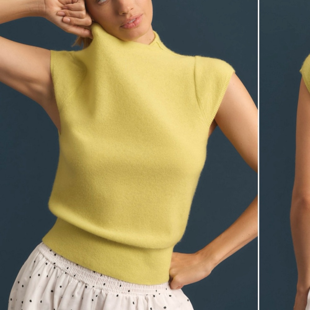 Anthropologie Cap-sleeve mock-neck cashmere sweater tee